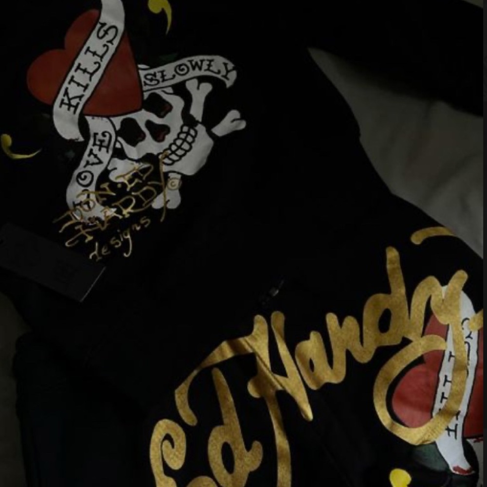 Black & Burgundy ed hardy jacket and pant set